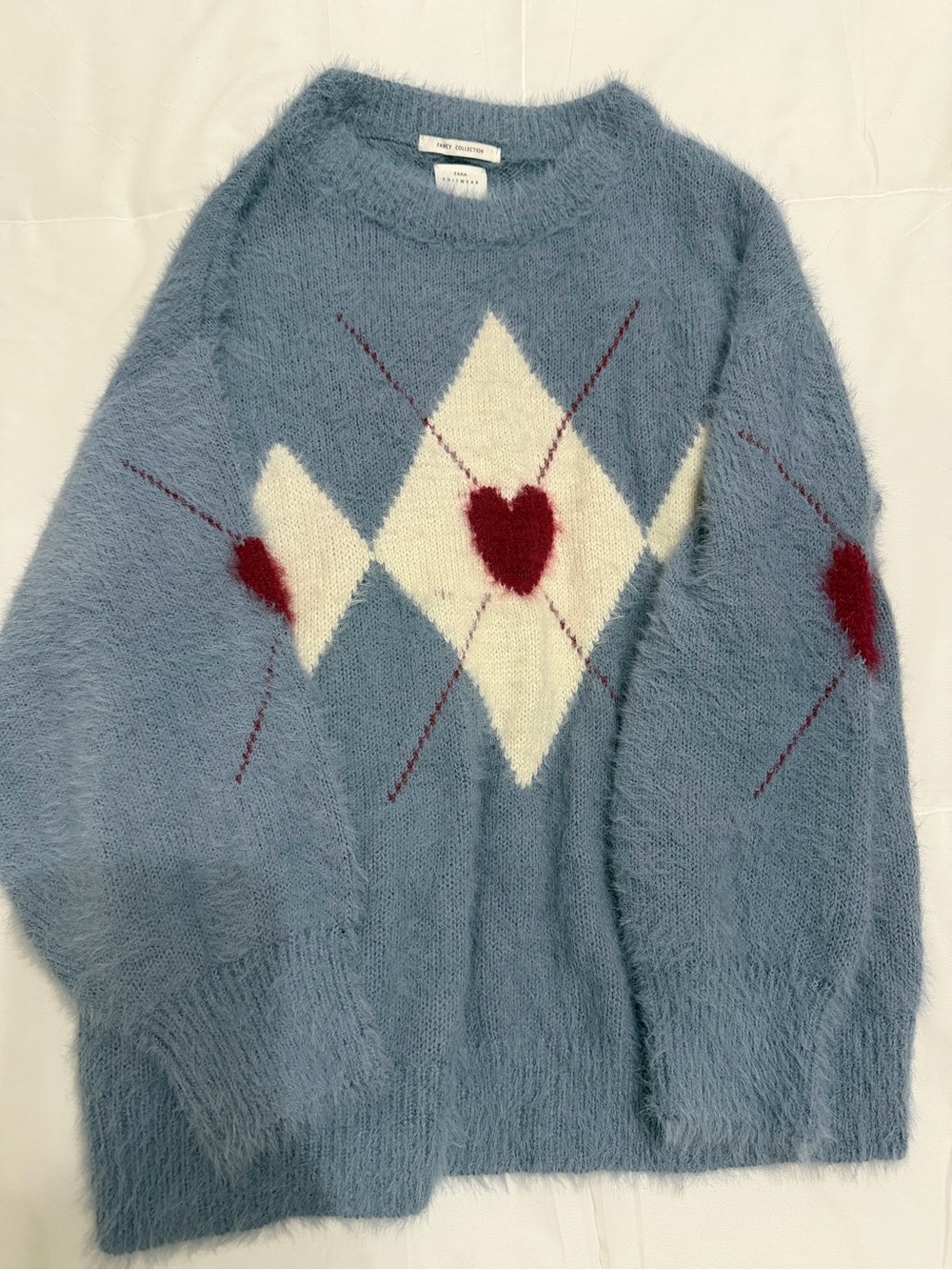 Soft Blue Heart Argyle Mohair-Blend Sweater
